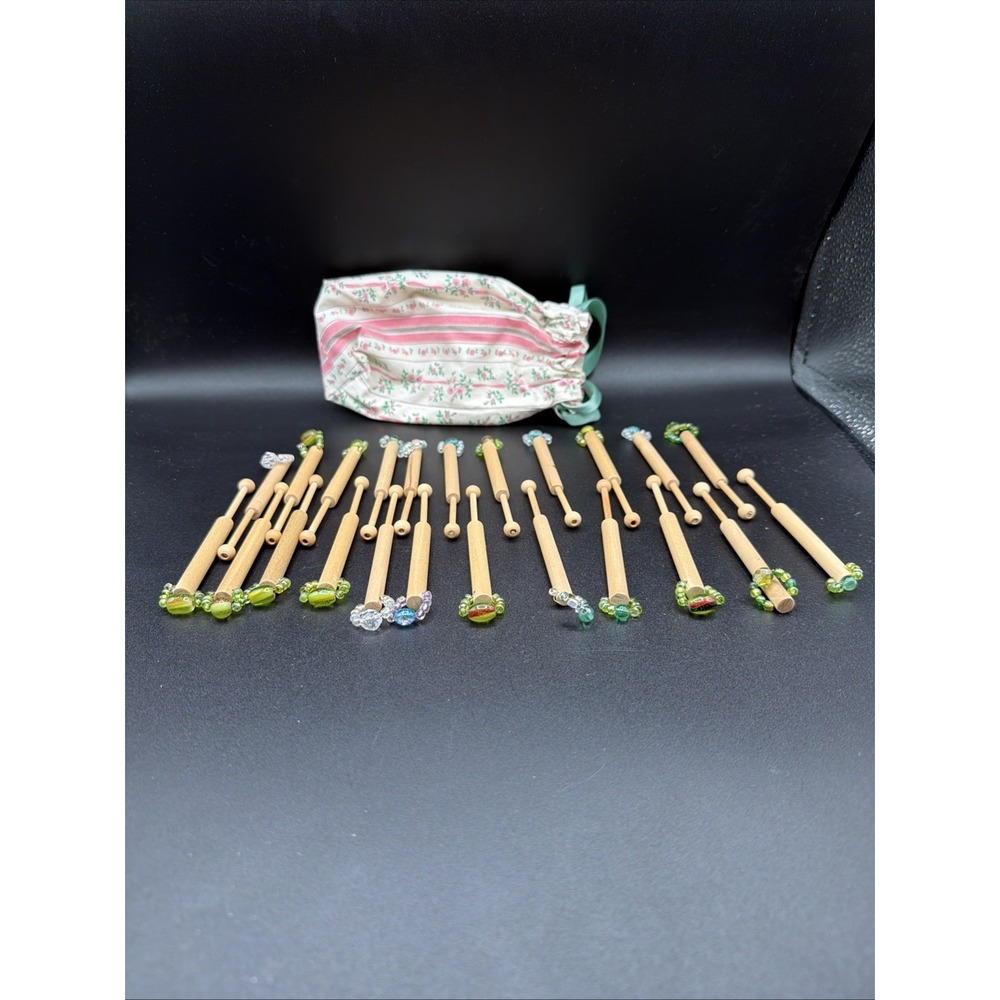 23 Lace Making WOOD BOBBINS with‎ Glass Bead Spangles